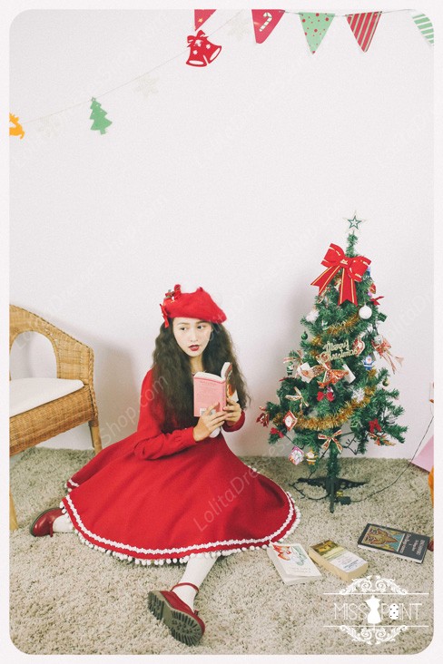 Sweet Woolen Little Red Riding Hood Fairy Tale Lovely Lolita Dress