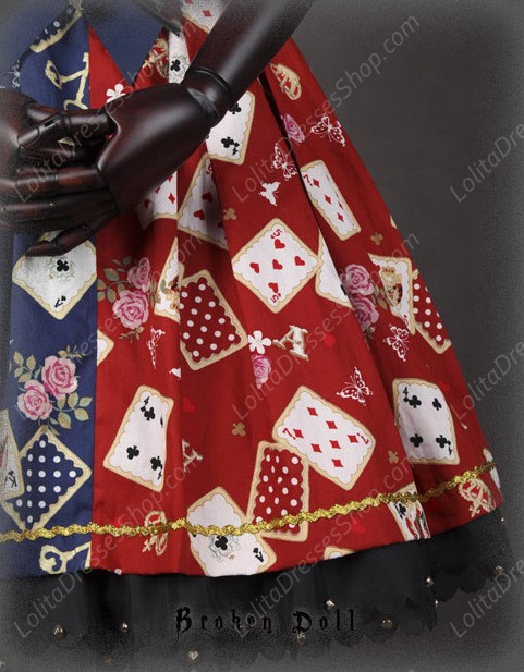 Broken Doll Poker Face Red And Blue Splicing Classical Puppets Dress