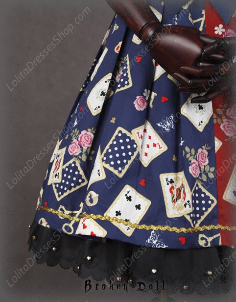 Broken Doll Poker Face Red And Blue Splicing Classical Puppets Dress