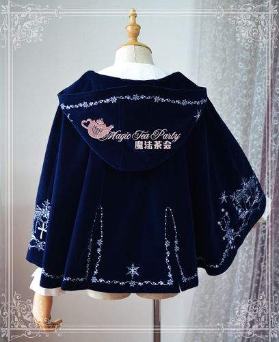 Sweet Cotten Embroidery Magic Tea Party Lolita Cape with Hood