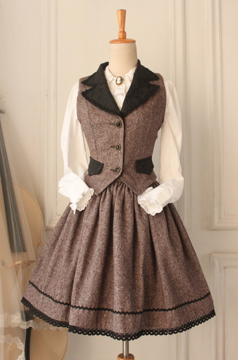 Classic Woolen Vintage School Vest Lolita Skirt Suit