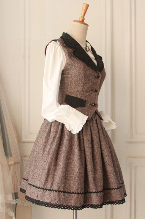 Classic Woolen Vintage School Vest Lolita Skirt Suit