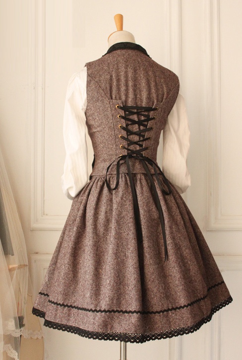 Classic Woolen Vintage School Vest Lolita Skirt Suit