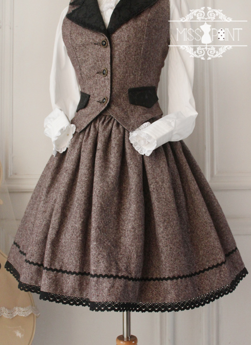 Classic Woolen Vintage School Vest Lolita Skirt Suit
