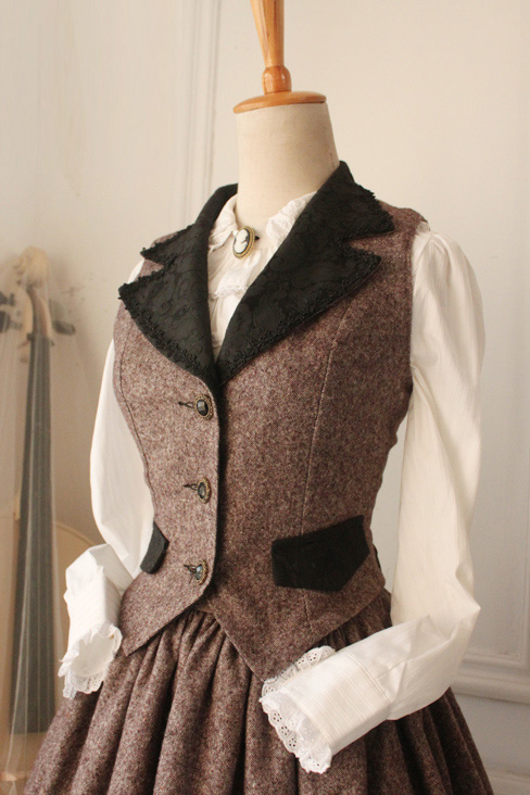 Classic Woolen Vintage School Vest Lolita Skirt Suit