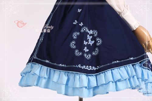 Sweet Cotten Chinese Style Coloured Embroidery Magic Tea Party Lolita Jumper Dress