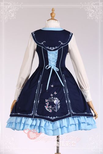 Sweet Cotten Chinese Style Coloured Embroidery Magic Tea Party Lolita Jumper Dress