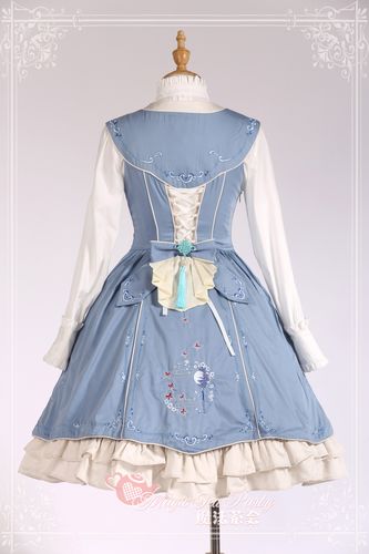 Sweet Cotten Chinese Style Coloured Embroidery Magic Tea Party Lolita Jumper Dress