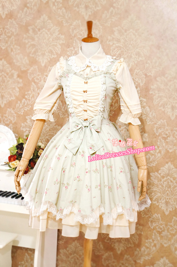 Sweet Cotten Elegant With Flower Prints Strawberry Witch Lolita Jumper Dress