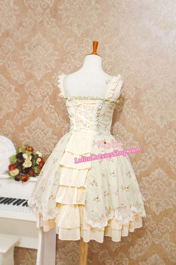 Sweet Cotten Elegant With Flower Prints Strawberry Witch Lolita Jumper Dress