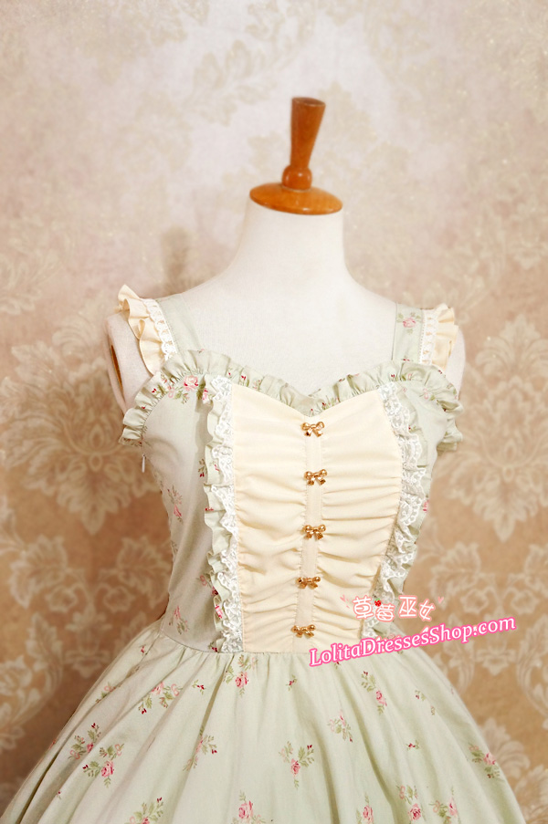 Sweet Cotten Elegant With Flower Prints Strawberry Witch Lolita Jumper Dress