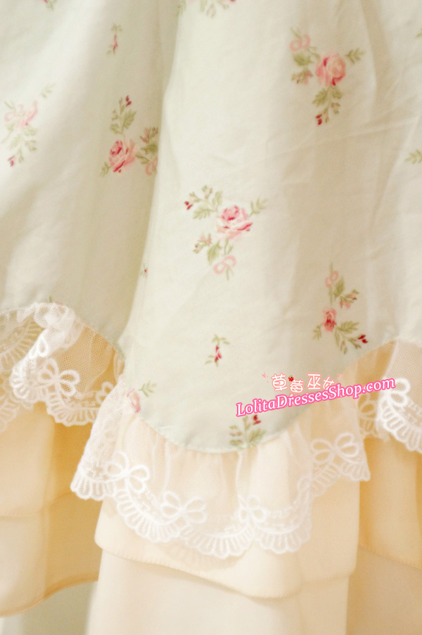 Sweet Cotten Elegant With Flower Prints Strawberry Witch Lolita Jumper Dress