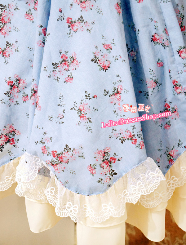 Sweet Cotten Elegant With Flower Prints Strawberry Witch Lolita Jumper Dress