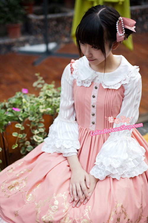 Sweet Cotten Alice in Wonderland Embroidery Lace Strawberry Witch Lolita Jumper Dress