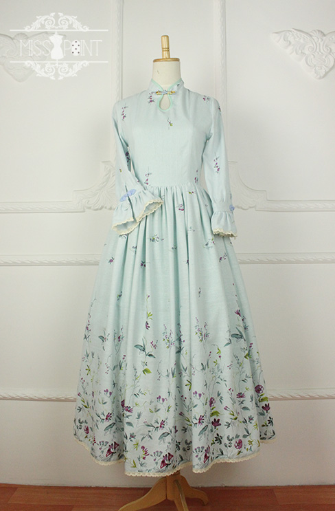 Spring Garden Stand Collar Qi Miss Point Lolita Long OP Dress