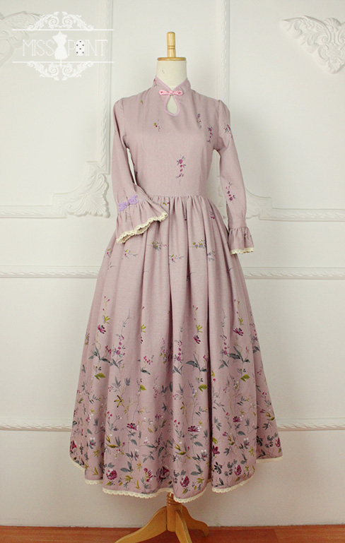 Spring Garden Stand Collar Qi Miss Point Lolita Long OP Dress