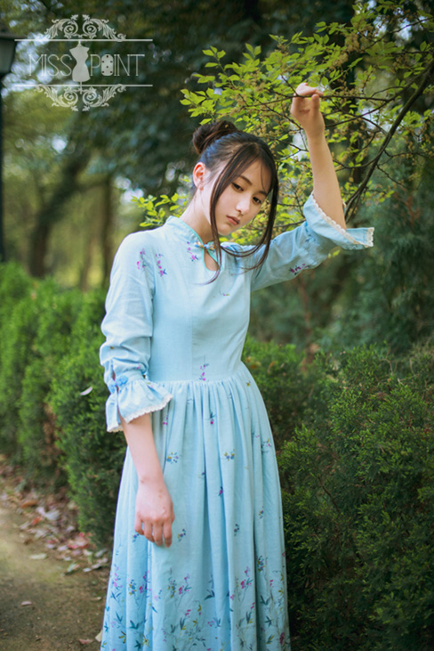 Spring Garden Stand Collar Qi Miss Point Lolita Long OP Dress