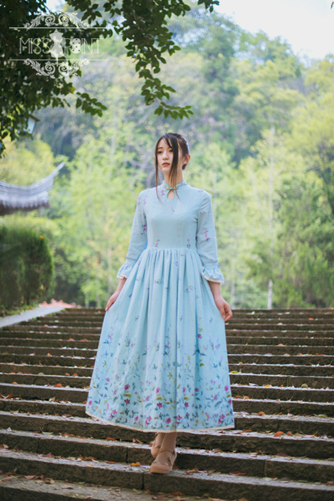 Spring Garden Stand Collar Qi Miss Point Lolita Long OP Dress