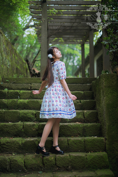 Zoom Sailor Style Miss Point Sweet Lolita OP Dress