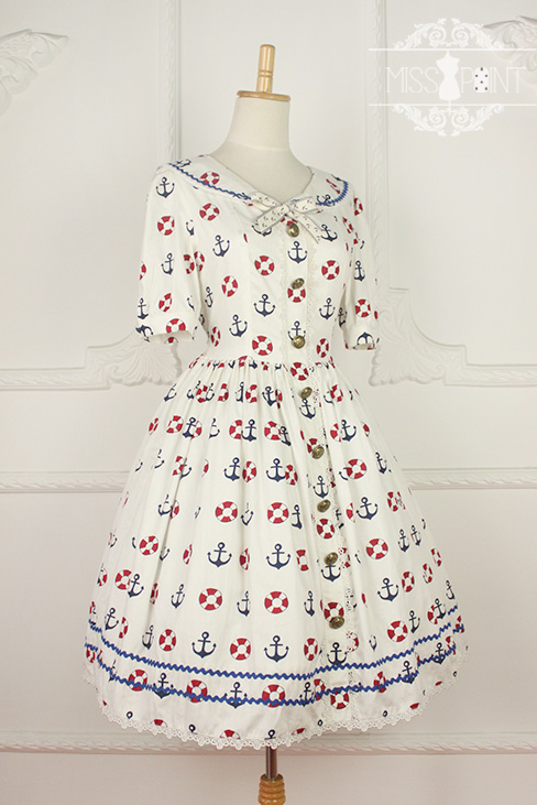 Zoom Sailor Style Miss Point Sweet Lolita OP Dress