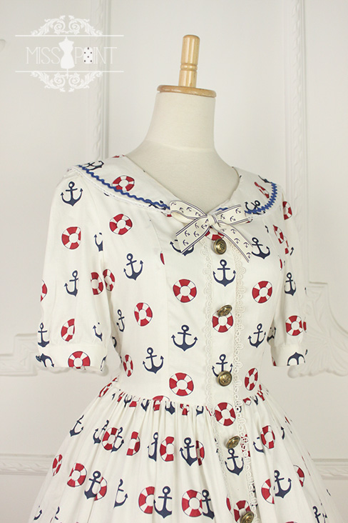 Zoom Sailor Style Miss Point Sweet Lolita OP Dress