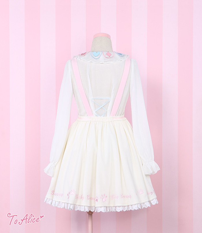 Sweet Cute Bunny Prints White Lolita Jumper Dress