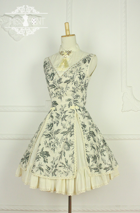 Ode to Elegance Plants Prints Stand Collar Qi Miss Point Lolita Jumper Dress