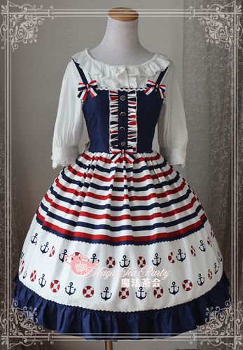 Sailor Style Applique Blue Ocean Magic Tea Party Lolita JSK