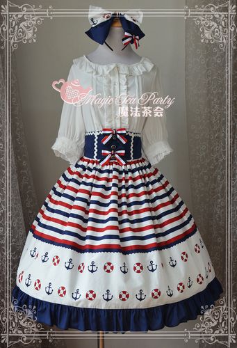 Sailor Style High Waist Blue Ocean Magic Tea Party Lolita Skirt