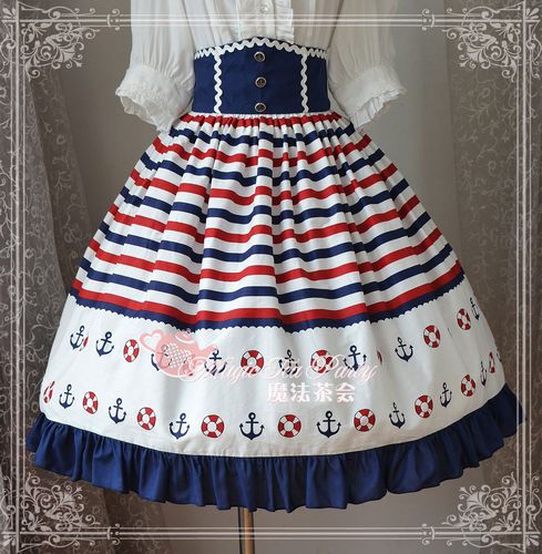 Sailor Style High Waist Blue Ocean Magic Tea Party Lolita Skirt