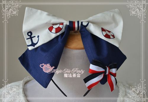 Sailor Style High Waist Blue Ocean Magic Tea Party Lolita Headbow
