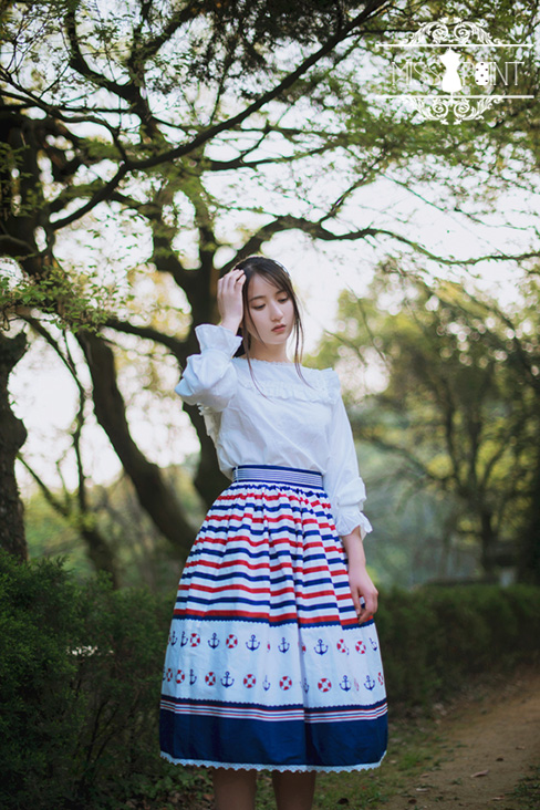 Sweet Sailor Style College School Style Striped Miss Point Lolita Skirt