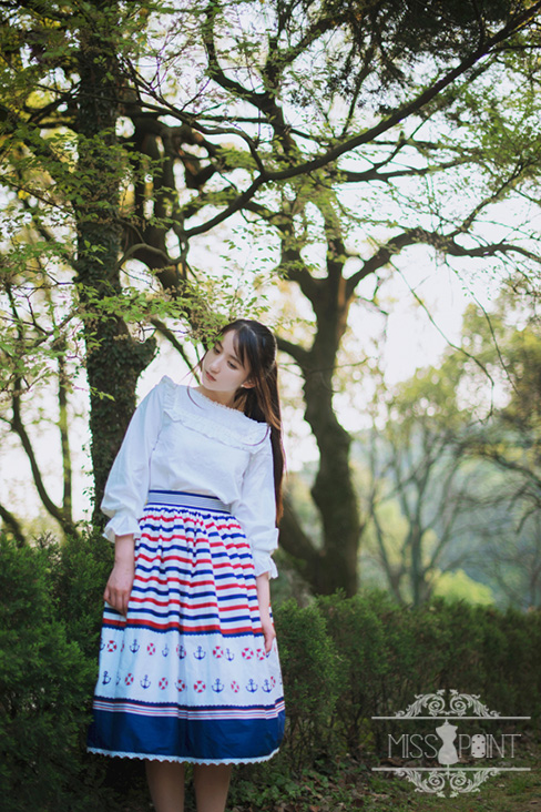 Sweet Sailor Style College School Style Striped Miss Point Lolita Skirt