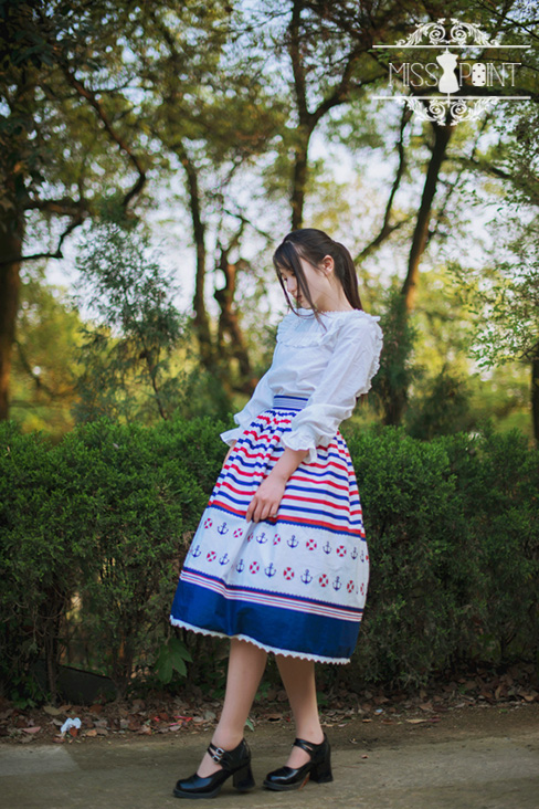 Sweet Sailor Style College School Style Striped Miss Point Lolita Skirt