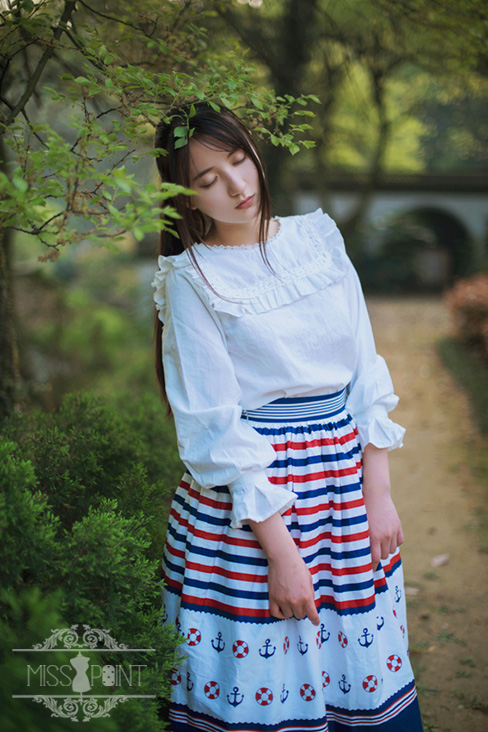 Sweet Sailor Style College School Style Striped Miss Point Lolita Skirt