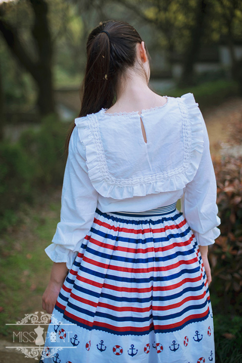 Sweet Sailor Style College School Style Striped Miss Point Lolita Skirt