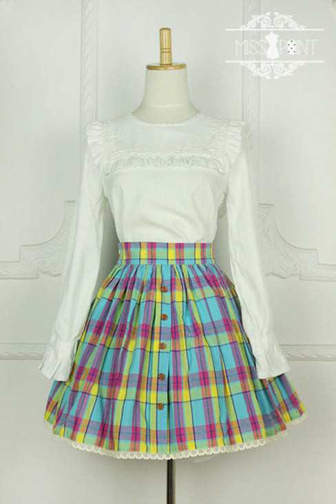 Sweet Candy Rainbow Vintage Gingham Miss Point Lolita Skirt