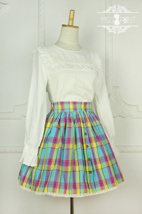 Sweet Candy Rainbow Vintage Gingham Miss Point Lolita Skirt