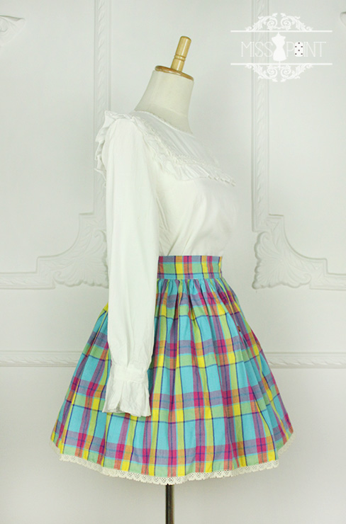 Sweet Candy Rainbow Vintage Gingham Miss Point Lolita Skirt