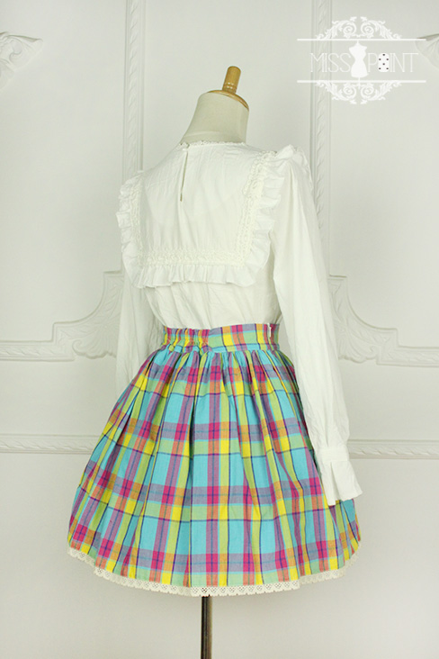 Sweet Candy Rainbow Vintage Gingham Miss Point Lolita Skirt