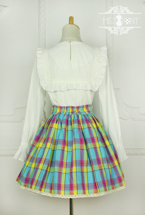 Sweet Candy Rainbow Vintage Gingham Miss Point Lolita Skirt