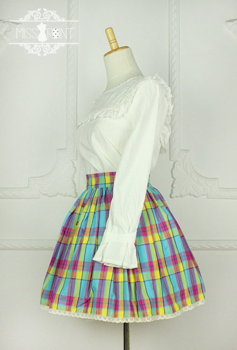 Sweet Candy Rainbow Vintage Gingham Miss Point Lolita Skirt