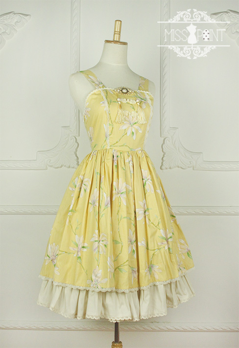 Sweet Yellow YuLan Chinese Wind Stand Collar Miss Point Lolita JSK