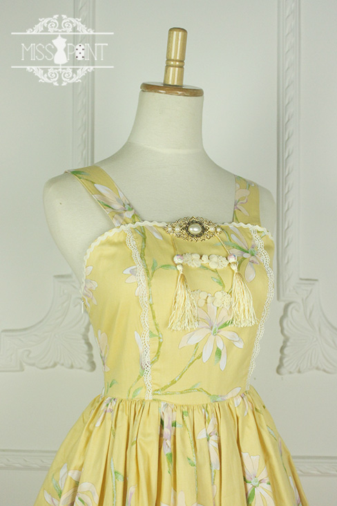 Sweet Yellow YuLan Chinese Wind Stand Collar Miss Point Lolita JSK