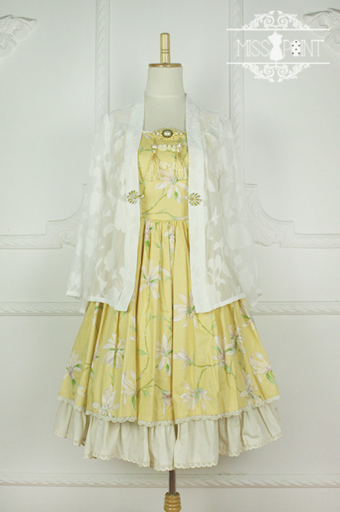 Sweet Yellow YuLan Chinese Wind Stand Collar Miss Point Lolita JSK