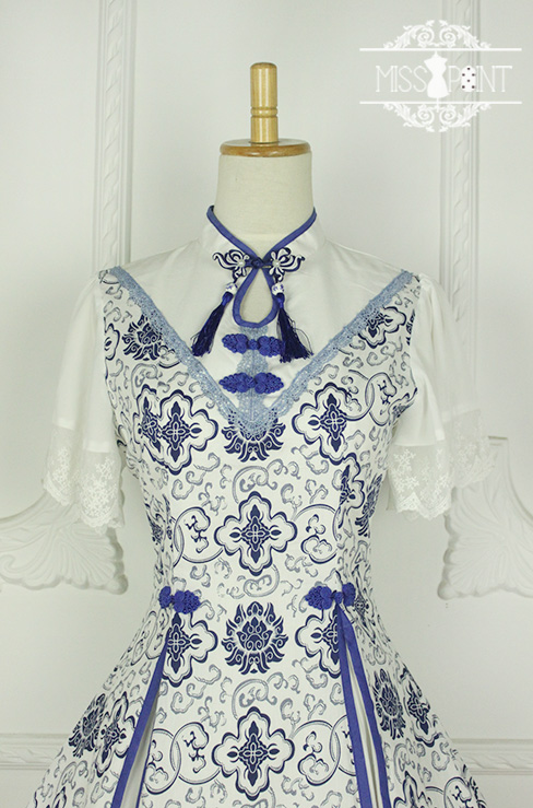 Blue and White Porcelain Qi Miss Point Lolita OP Dress