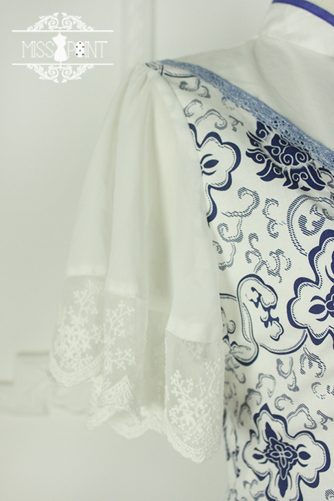 Blue and White Porcelain Qi Miss Point Lolita OP Dress