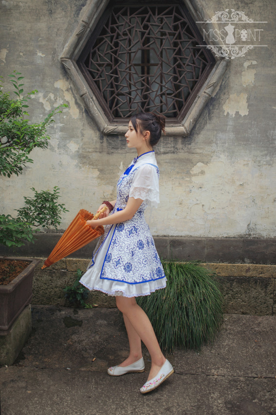 Blue and White Porcelain Qi Miss Point Lolita OP Dress