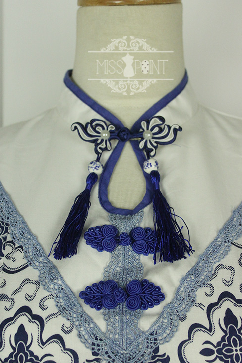 Blue and White Porcelain Qi Miss Point Lolita OP Dress