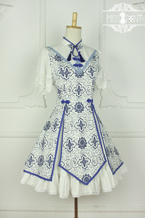 Blue and White Porcelain Qi Miss Point Lolita OP Dress